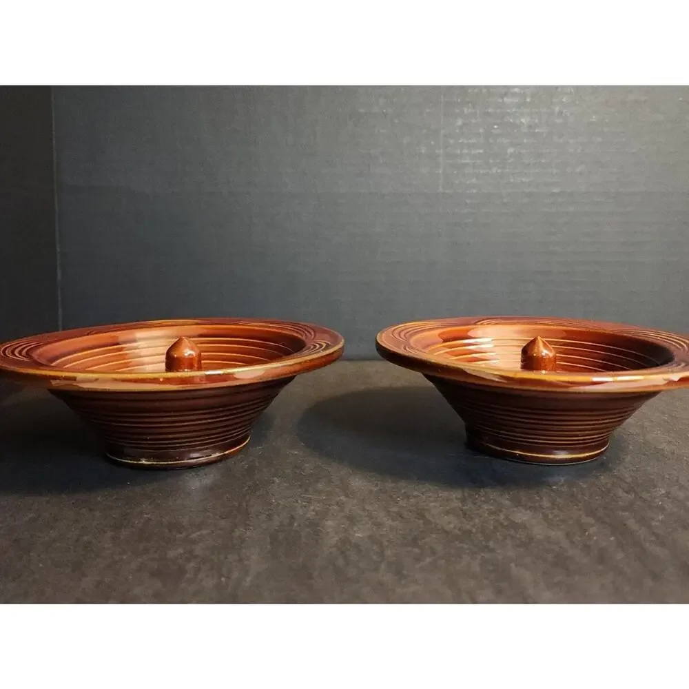 Vtg Apple Baker Hand Thrown Pottery Brown Stoneware 6.5